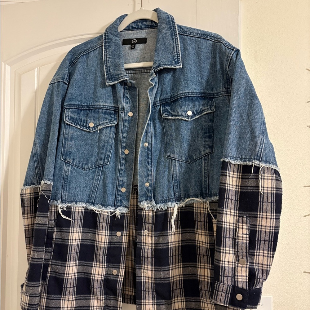 Missguided Denim Plaid/Flannel Mix Jacket